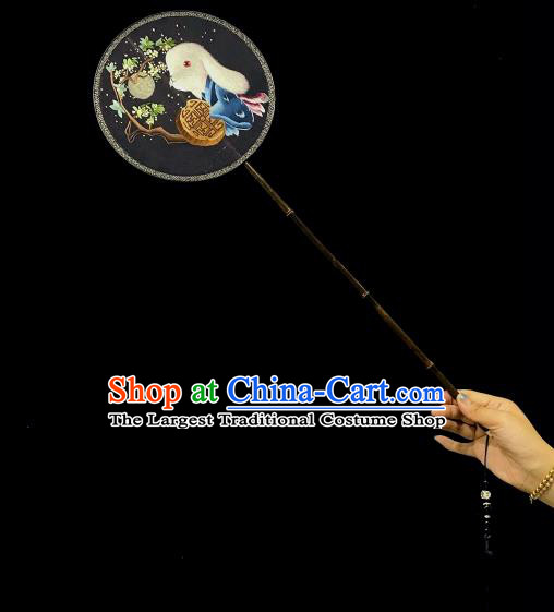China Traditional Hanfu Fan Embroidered Rabbit Palace Fan Handmade Double Side Silk Fan Classical Circular Fans