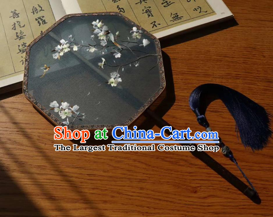 China Classical Dance Fans Traditional Hanfu Fan Embroidered Mangnolia Palace Fan Handmade Double Side Grey Silk Fan