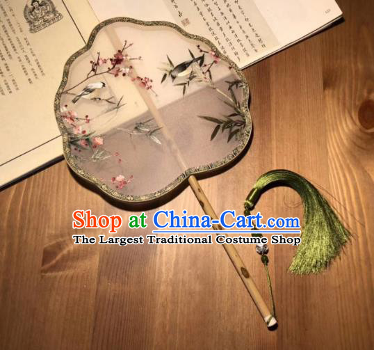 China Traditional Hanfu Silk Fan Classical Palace Fan Embroidered Plum Bamboo Double Side Fan Handmade Song Dynasty Court Fans