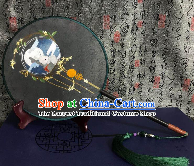 China Traditional Hanfu Silk Fan Suzhou Embroidered Rabbit Palace Fan Handmade Double Side Fan Classical Dance Circular Fans