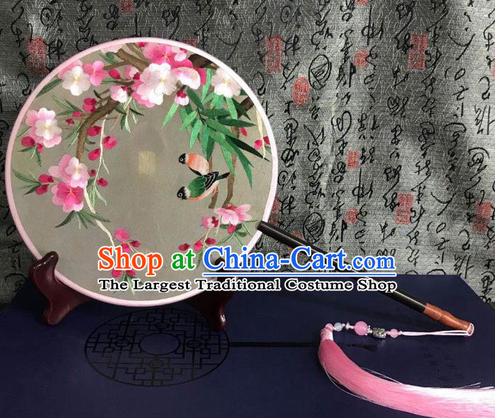 China Handmade Double Side Fan Classical Dance Circular Fans Traditional Hanfu Silk Fan Suzhou Embroidered Begonia Palace Fan