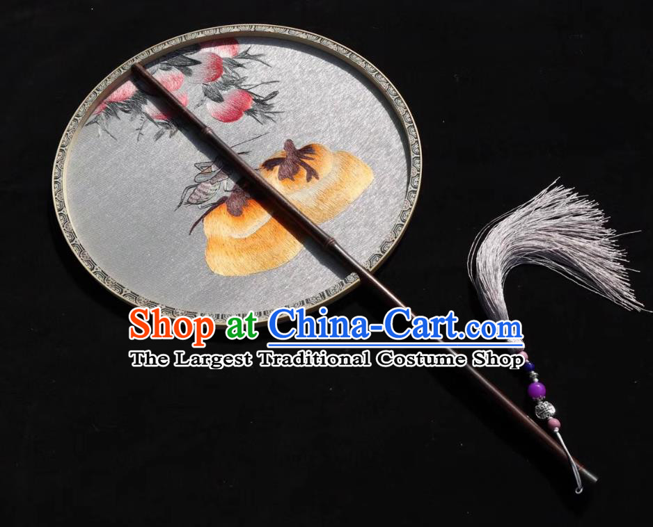 China Handmade Double Side Fan Classical Dance Kesi Fans Traditional Hanfu Silk Fan Suzhou Embroidered Persimmon Peach Palace Fan