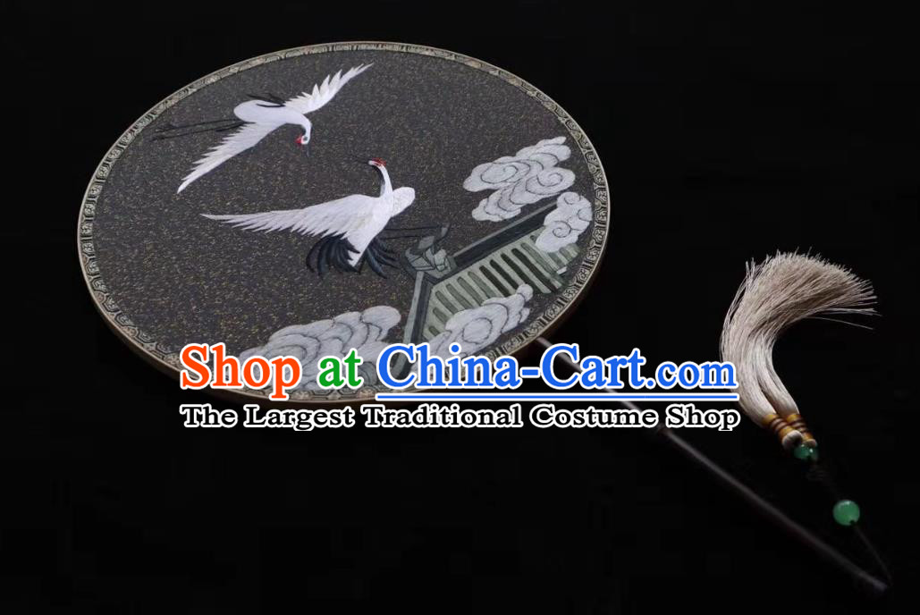 China Classical Kesi Fans Traditional Hanfu Silk Fan Suzhou Embroidered Cranes Palace Fan Handmade Double Side Circular Fan