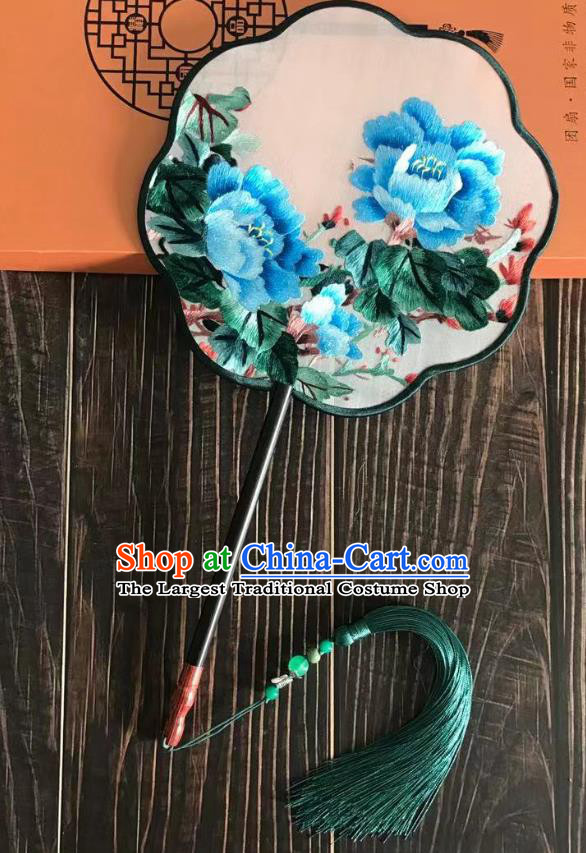 China Handmade Double Side Fan Classical Fans Traditional Hanfu Silk Fan Suzhou Embroidered Peony Palace Fan