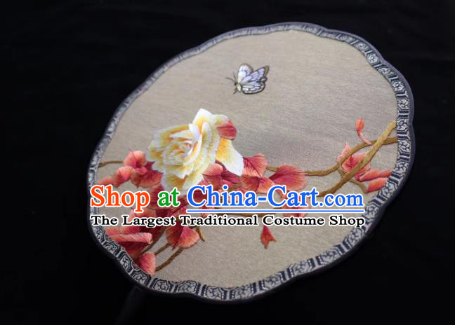 China Suzhou Embroidered Peony Palace Fan Handmade Double Side Fan Classical Kesi Fans Traditional Hanfu Silk Fan