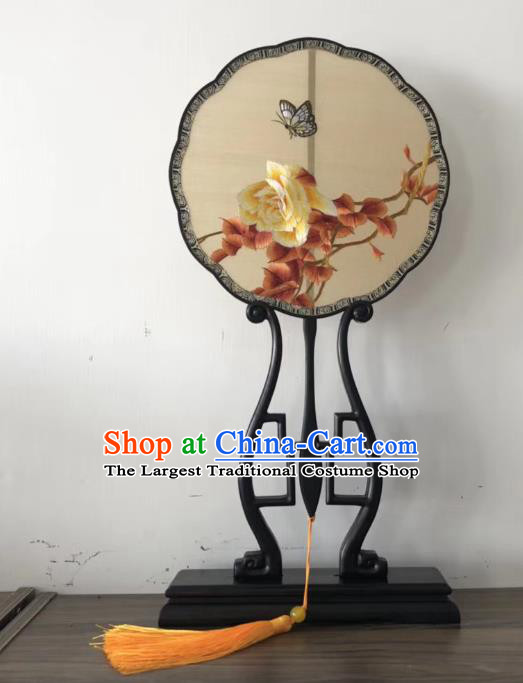 China Suzhou Embroidered Peony Palace Fan Handmade Double Side Fan Classical Kesi Fans Traditional Hanfu Silk Fan