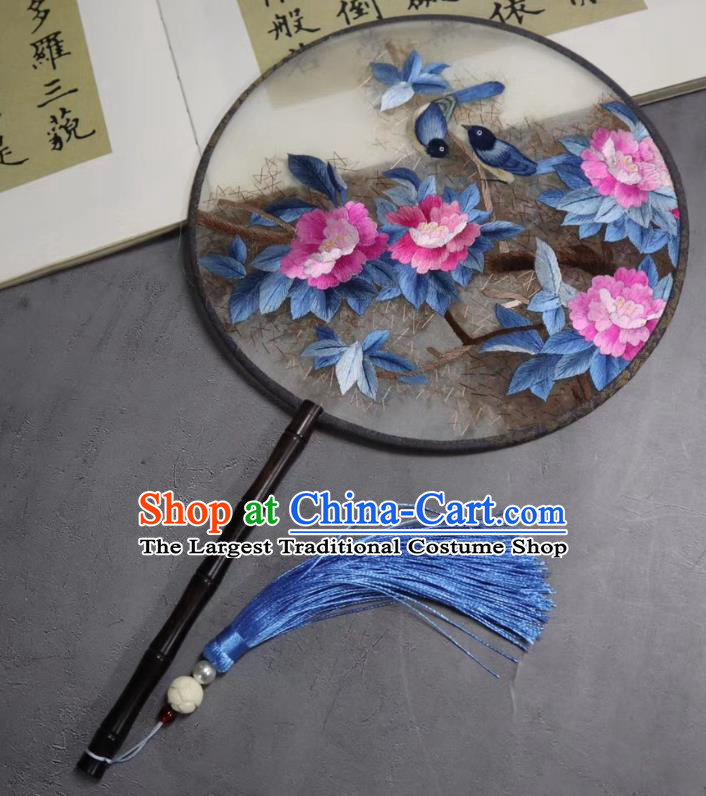 China Handmade Double Side Circular Fan Classical Kesi Fans Traditional Hanfu Silk Fan Suzhou Embroidered Peony Palace Fan