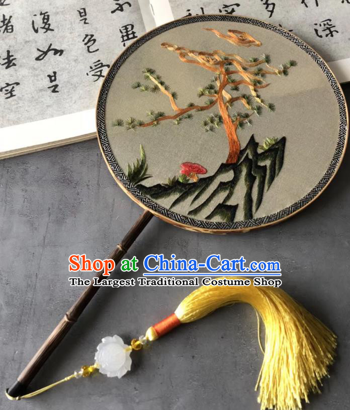 China Classical Circular Fans Traditional Hanfu Silk Fan Suzhou Embroidered Pine Fan Handmade Double Side Palace Fan