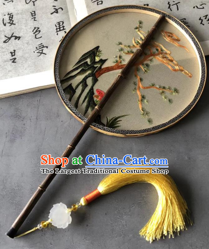 China Classical Circular Fans Traditional Hanfu Silk Fan Suzhou Embroidered Pine Fan Handmade Double Side Palace Fan