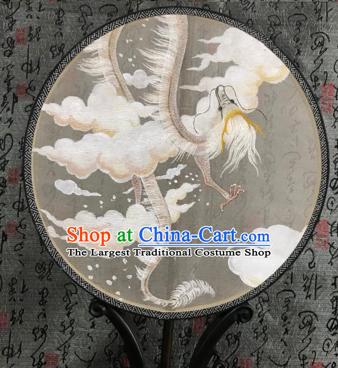 China Handmade Double Side Palace Fan Classical Circular Fans Traditional Hanfu Silk Fan Suzhou Embroidered Dragon Fan