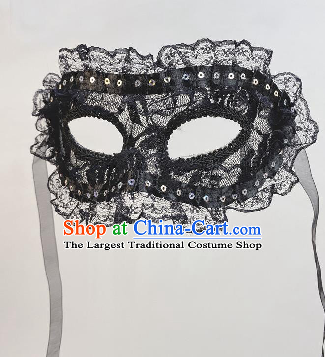 Handmade Black Lace Face Mask Halloween Stage Performance Deluxe Headpiece Cosplay Party Mask