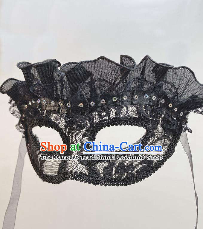 Handmade Black Lace Face Mask Halloween Stage Performance Deluxe Headpiece Cosplay Party Mask