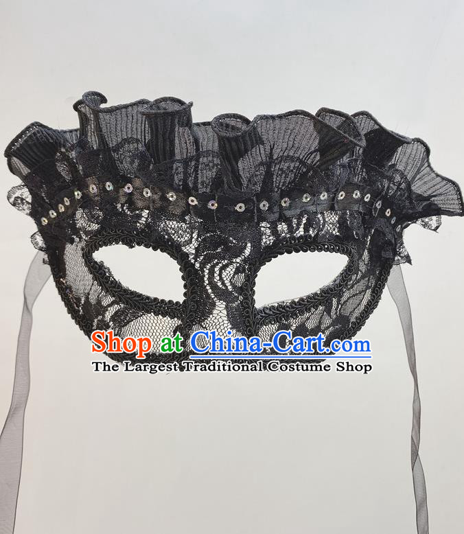 Handmade Black Lace Face Mask Halloween Stage Performance Deluxe Headpiece Cosplay Party Mask