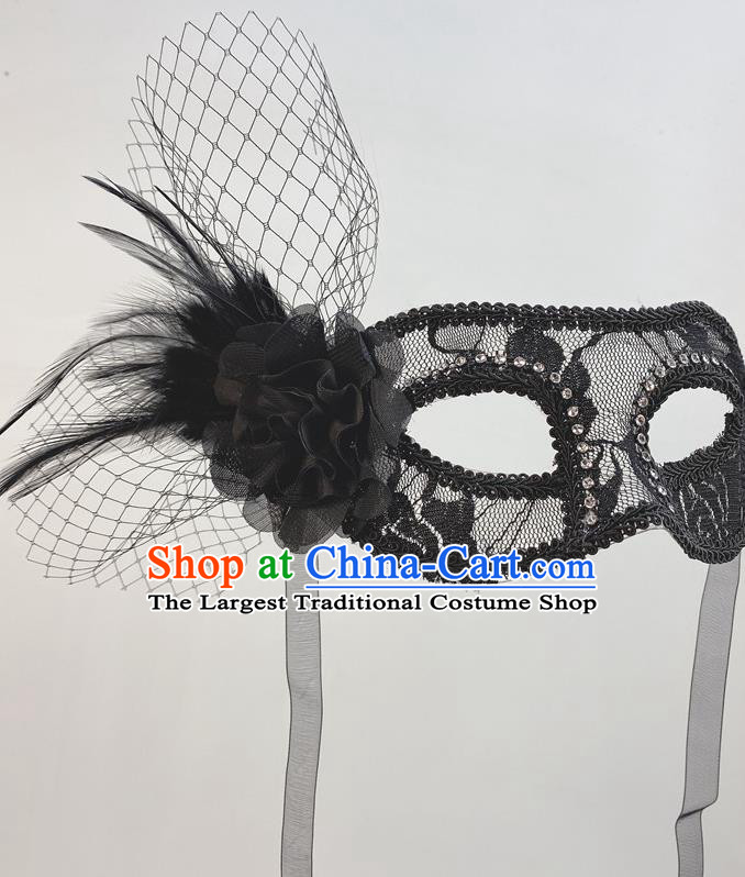 Cosplay Party Black Lace Peony Mask Handmade Feather Face Mask Halloween Stage Performance Deluxe Headpiece