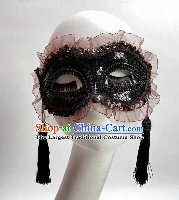 Handmade Stage Performance Headpiece Halloween Cosplay Party Mask Deluxe Black Face Mask