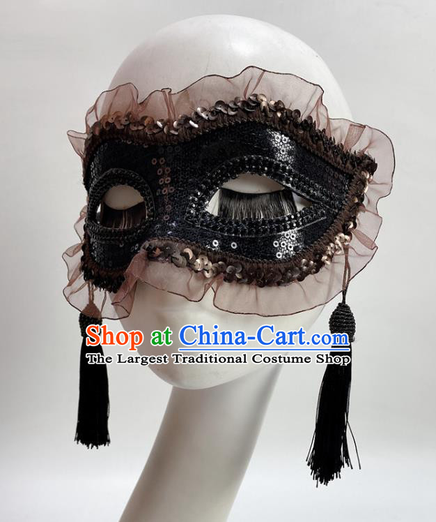 Handmade Stage Performance Headpiece Halloween Cosplay Party Mask Deluxe Black Face Mask