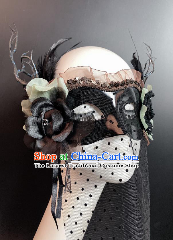 Halloween Cosplay Party Black Branch Mask Deluxe Veil Face Mask Handmade Stage Performance Blinder Headpiece