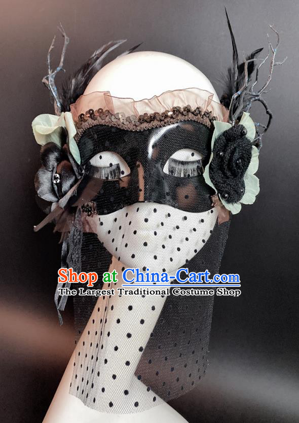 Halloween Cosplay Party Black Branch Mask Deluxe Veil Face Mask Handmade Stage Performance Blinder Headpiece