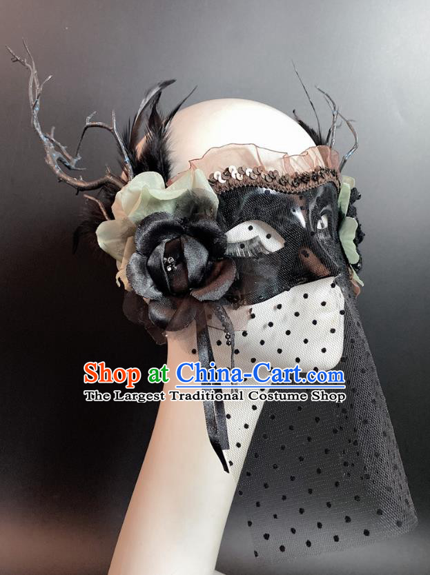 Halloween Cosplay Party Black Branch Mask Deluxe Veil Face Mask Handmade Stage Performance Blinder Headpiece