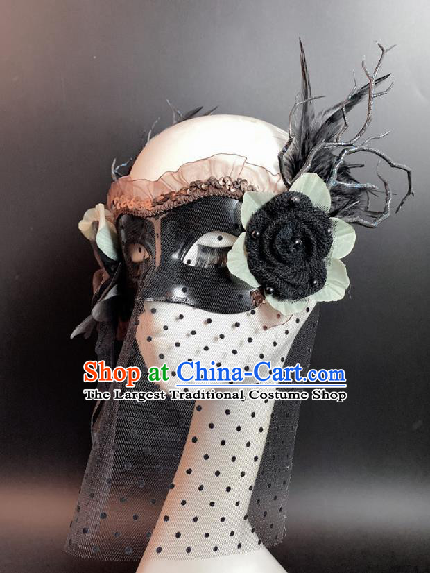 Halloween Cosplay Party Black Branch Mask Deluxe Veil Face Mask Handmade Stage Performance Blinder Headpiece