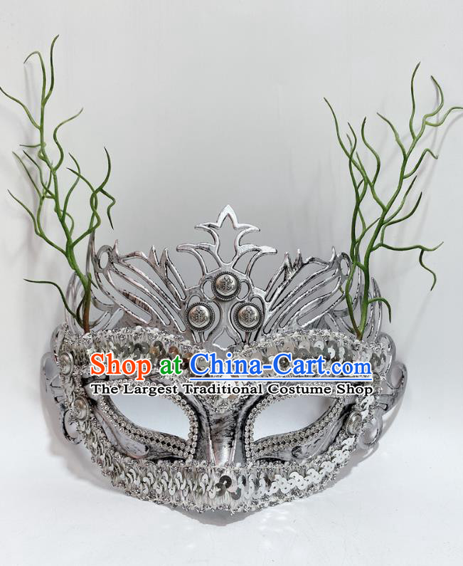 Professional Stage Performance Face Mask Rio Carnival Headwear Halloween Party Cosplay Argent Sequins Mask