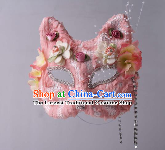 Cosplay Party Pink Lace Mask Handmade Deluxe Fox Face Mask Halloween Stage Performance Headpiece