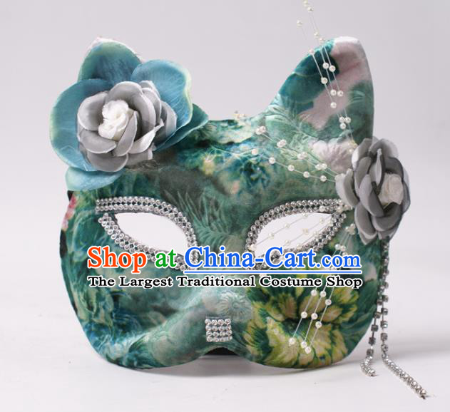 Halloween Stage Performance Headpiece Cosplay Party Printing Green Mask Handmade Deluxe Fox Face Mask