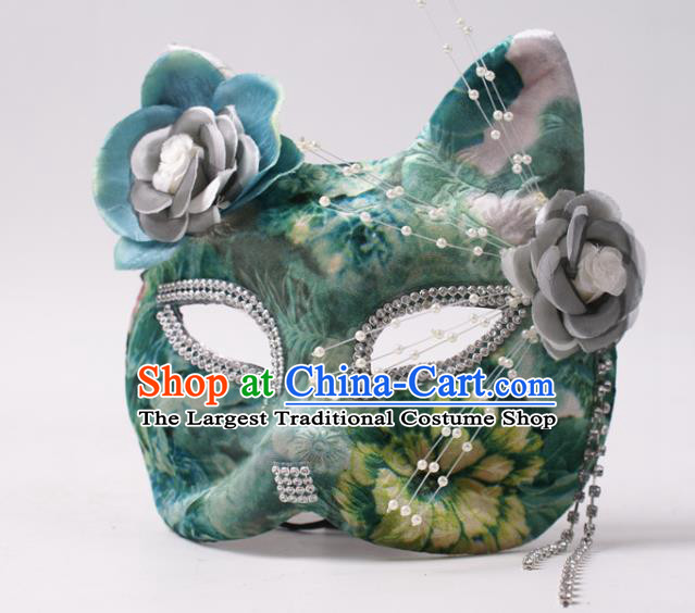 Halloween Stage Performance Headpiece Cosplay Party Printing Green Mask Handmade Deluxe Fox Face Mask