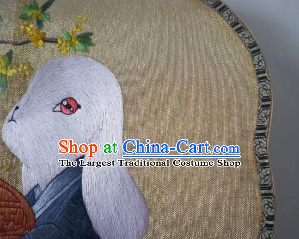 China Handmade Double Side Fan Classical Kesi Fans Traditional Hanfu Yellow Silk Fan Suzhou Embroidered Rabbit Palace Fan