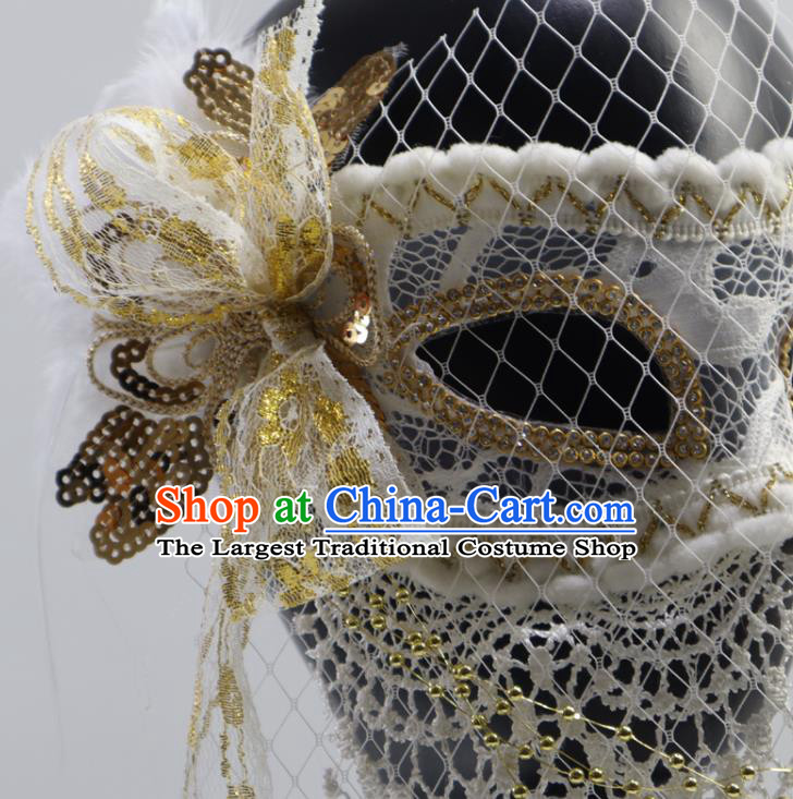 Handmade White Lace Face Mask Stage Performance Headpiece Deluxe Halloween Cosplay Woman Mask