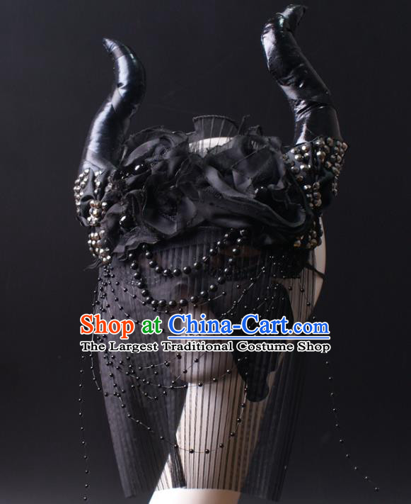 Top Gothic Giant Headpiece Rio Carnival Decorations Halloween Cosplay Hair Accessories Stage Show Black Ox Horn Hair Crown