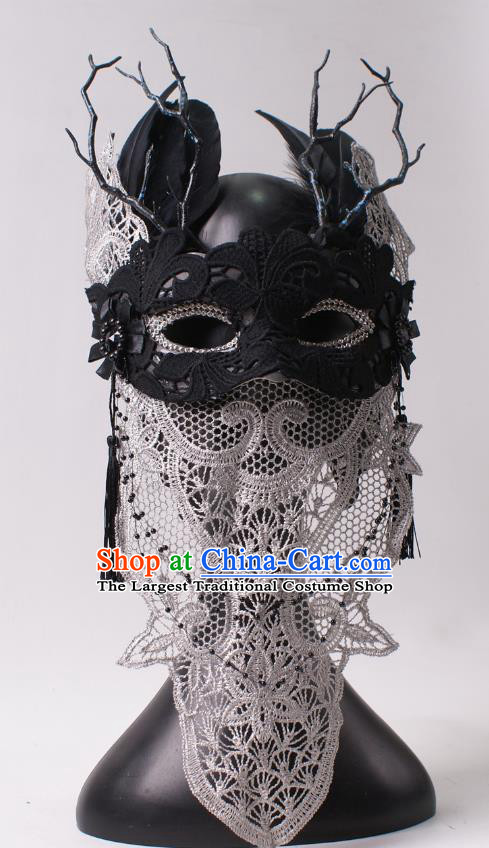 Halloween Cosplay Party Black Lace Mask Handmade Face Mask Deluxe Stage Performance Blinder Headpiece