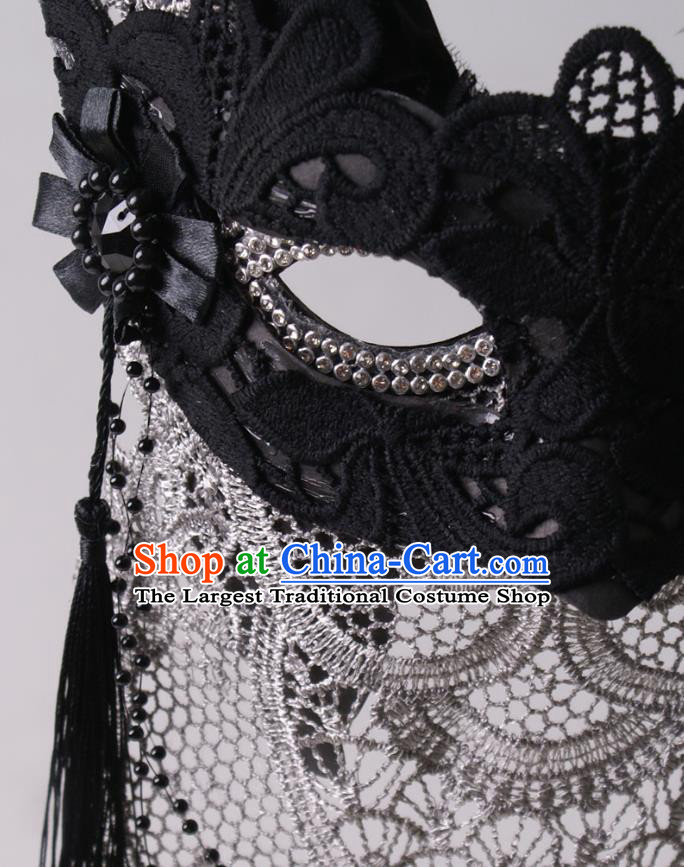 Halloween Cosplay Party Black Lace Mask Handmade Face Mask Deluxe Stage Performance Blinder Headpiece