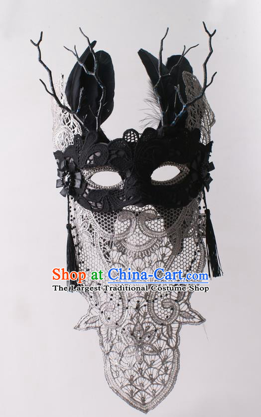 Halloween Cosplay Party Black Lace Mask Handmade Face Mask Deluxe Stage Performance Blinder Headpiece