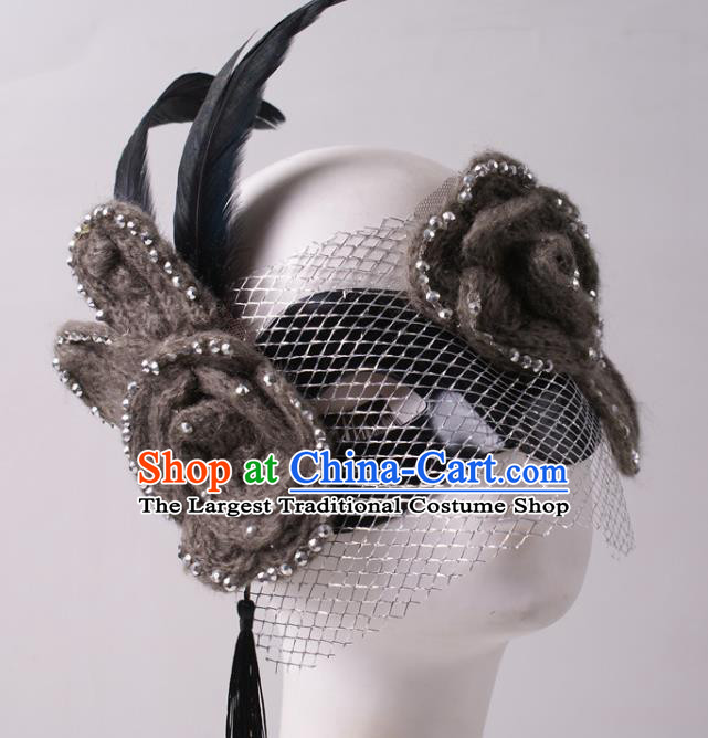 Halloween Stage Performance Black Blinder Headpiece Cosplay Party Deluxe Feather Mask Handmade Face Mask