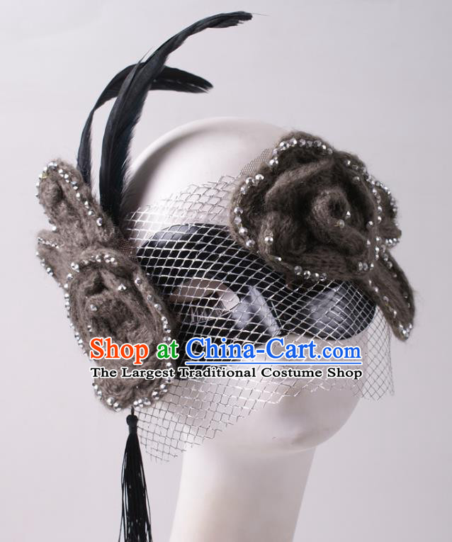 Halloween Stage Performance Black Blinder Headpiece Cosplay Party Deluxe Feather Mask Handmade Face Mask