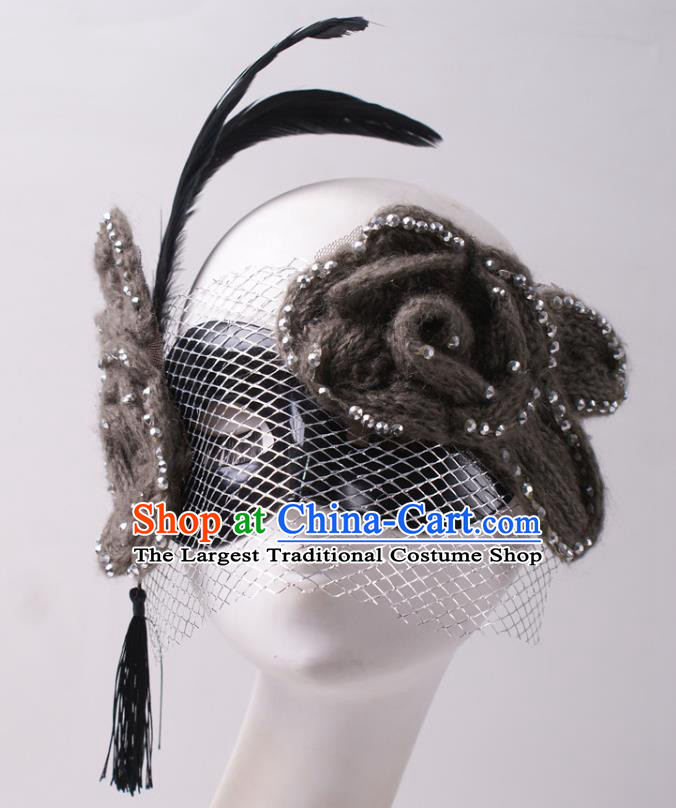 Halloween Stage Performance Black Blinder Headpiece Cosplay Party Deluxe Feather Mask Handmade Face Mask