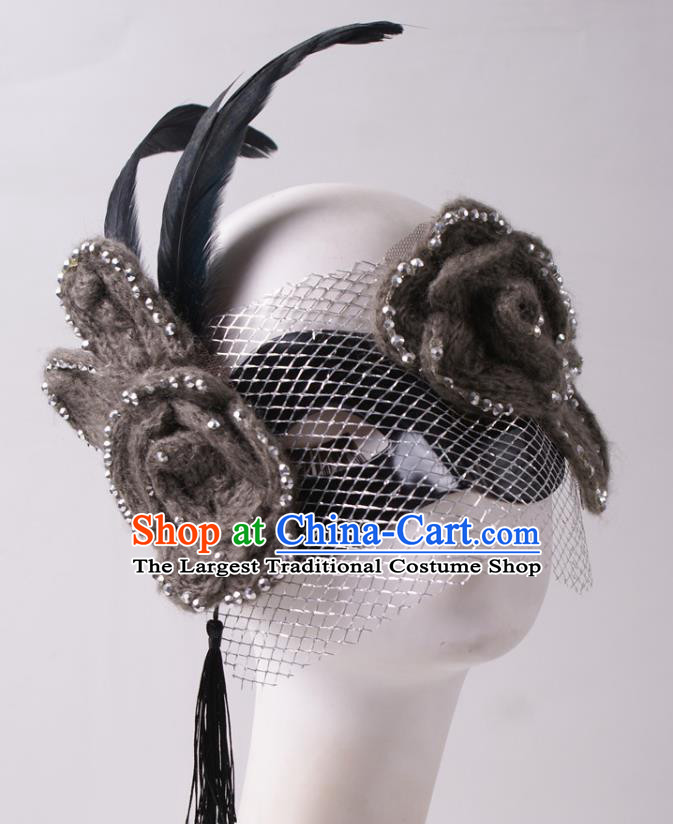 Halloween Stage Performance Black Blinder Headpiece Cosplay Party Deluxe Feather Mask Handmade Face Mask