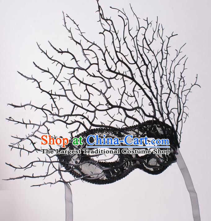 Handmade Branch Face Mask Halloween Stage Performance Blinder Headpiece Cosplay Party Deluxe Black Lace Mask
