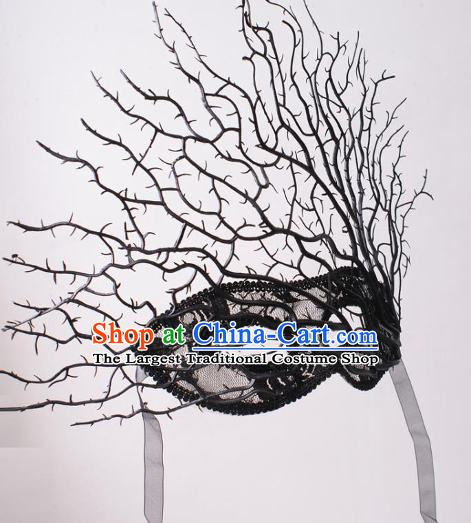 Handmade Branch Face Mask Halloween Stage Performance Blinder Headpiece Cosplay Party Deluxe Black Lace Mask