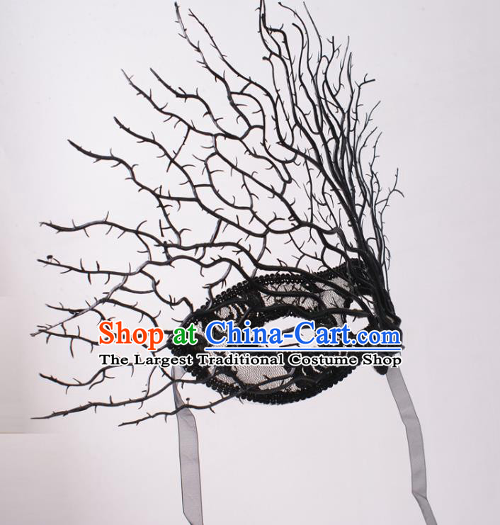 Handmade Branch Face Mask Halloween Stage Performance Blinder Headpiece Cosplay Party Deluxe Black Lace Mask