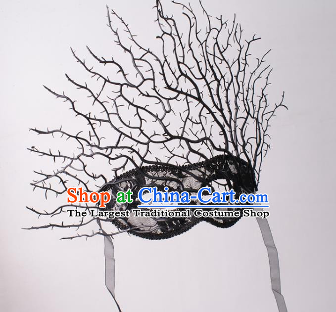 Handmade Branch Face Mask Halloween Stage Performance Blinder Headpiece Cosplay Party Deluxe Black Lace Mask