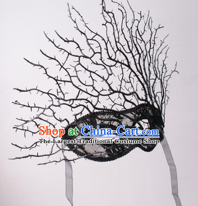 Handmade Branch Face Mask Halloween Stage Performance Blinder Headpiece Cosplay Party Deluxe Black Lace Mask