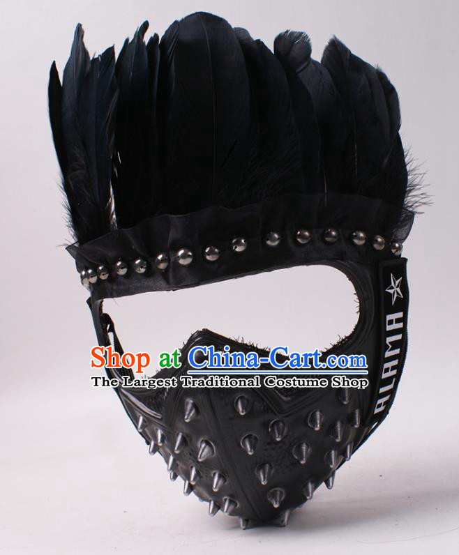 Party Performance Rivets Face Mask Professional Rio Carnival Headwear Cosplay Black Feather Mask