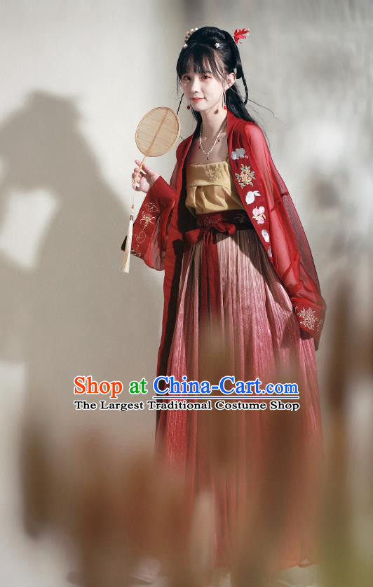 China Traditional Song Dynasty Palace Princess Historical Clothing Ancient Young Beauty Red Hanfu Dress Garments