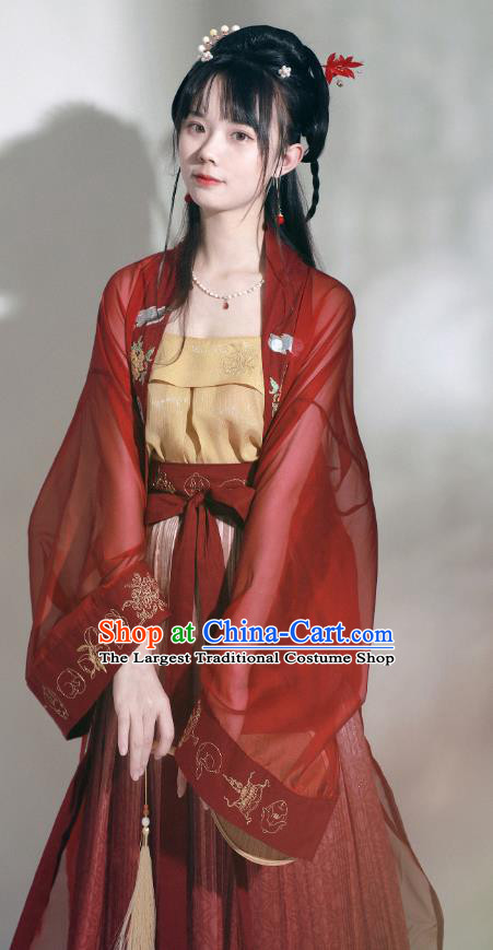 China Traditional Song Dynasty Palace Princess Historical Clothing Ancient Young Beauty Red Hanfu Dress Garments