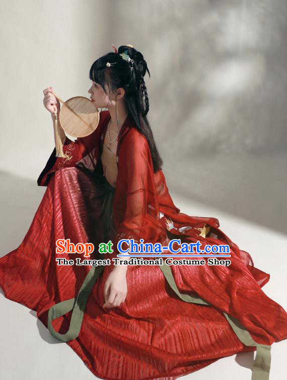 China Traditional Song Dynasty Palace Princess Historical Clothing Ancient Young Beauty Red Hanfu Dress Garments