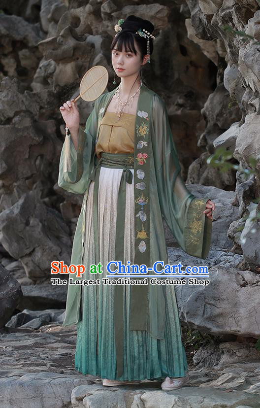 China Ancient Nobility Beauty Green Hanfu Dress Garments Traditional Song Dynasty Royal Princess Historical Clothing Full Set