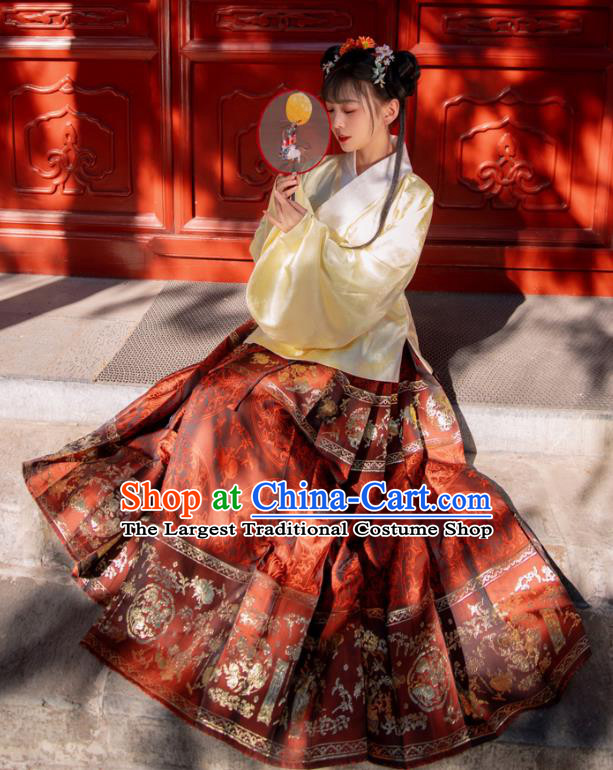China Traditional Ming Dynasty Nobility Lady Historical Clothing Ancient Young Beauty Hanfu Dress Apparels