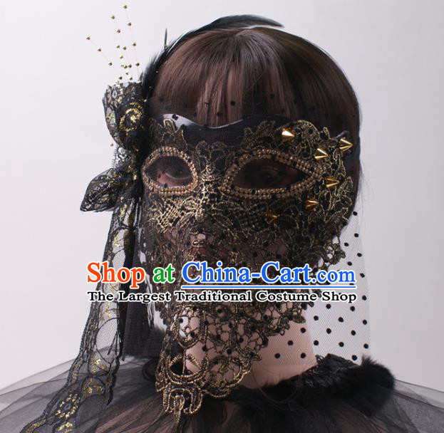 Cosplay Party Black Veil Mask Handmade Deluxe Lace Face Mask Halloween Stage Performance Blinder Headpiece